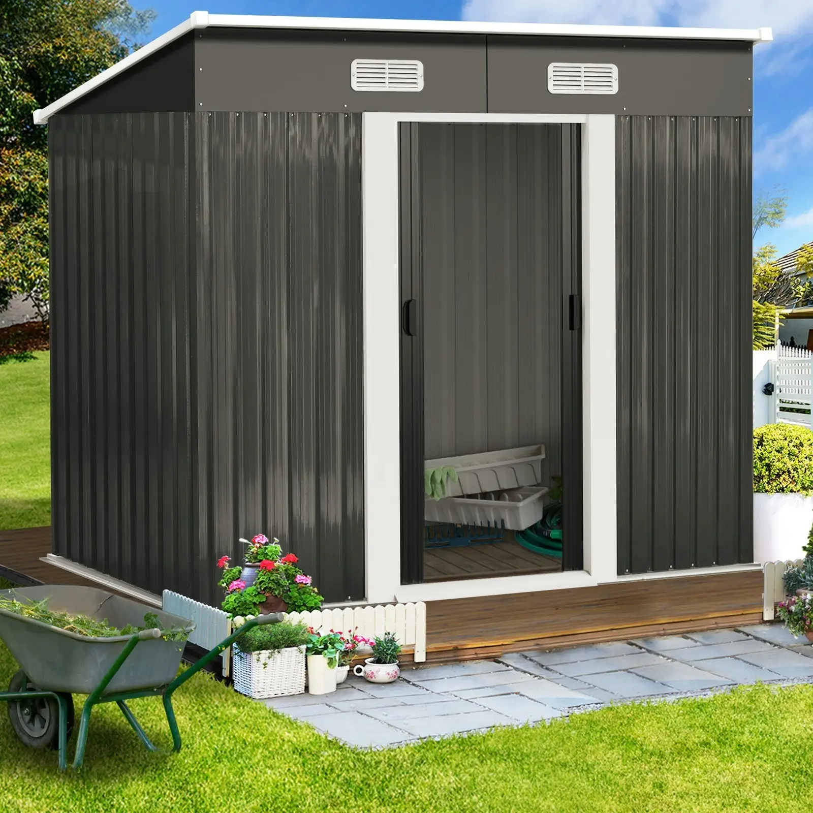 Livsip Garden Shed Outdoor Storage Sheds 1.94x1.21M Workshop Cabin Metal House