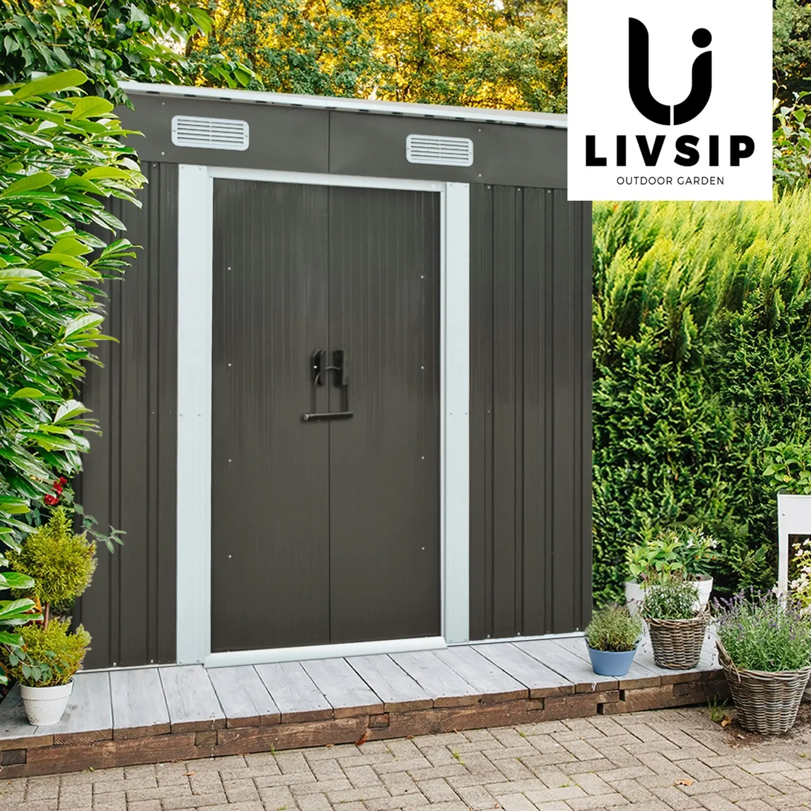 Livsip Garden Shed Outdoor Storage Sheds 1.94x1.21M Workshop Cabin Metal House