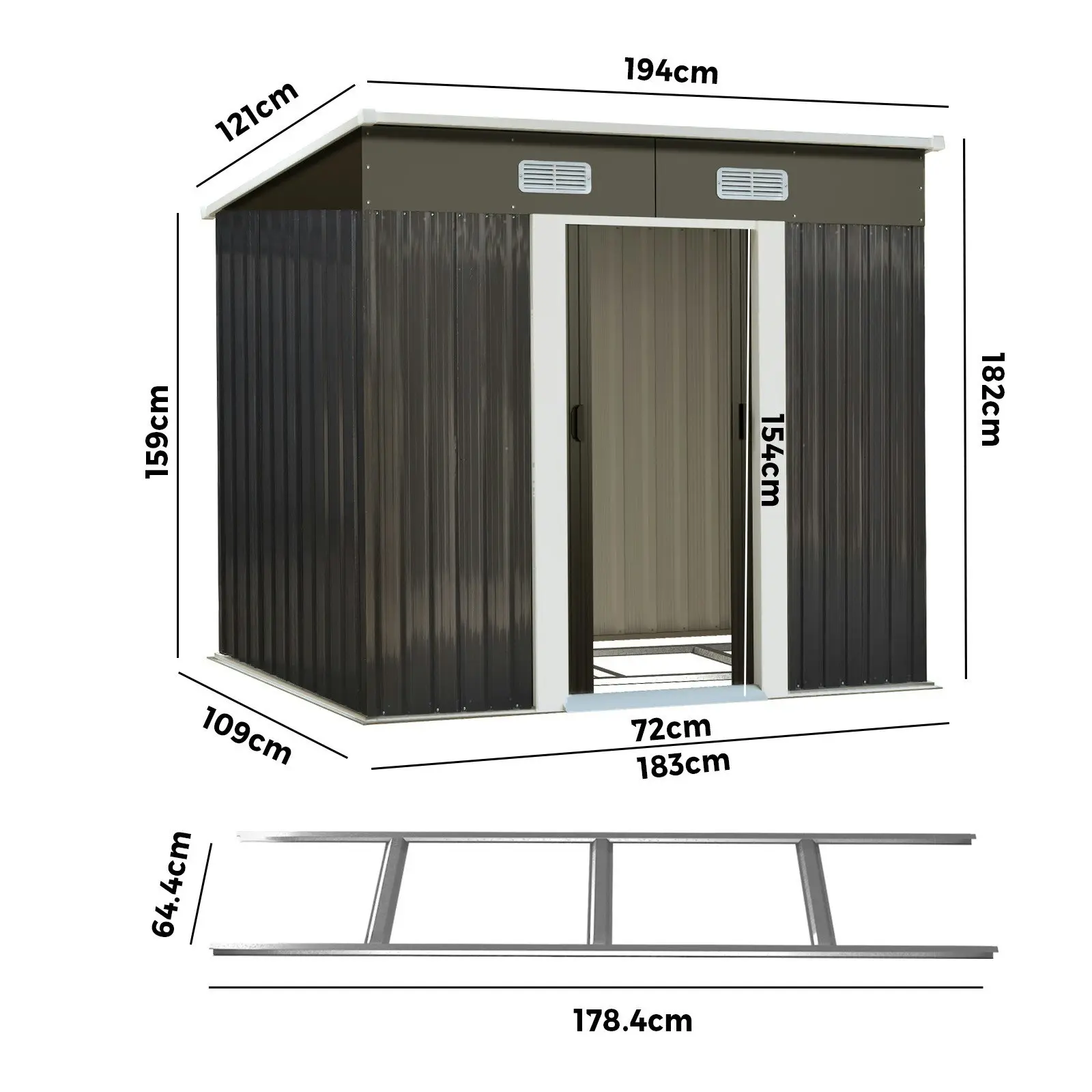 Livsip Garden Shed Outdoor Storage Sheds 1.94x1.21M Workshop Cabin Metal Base