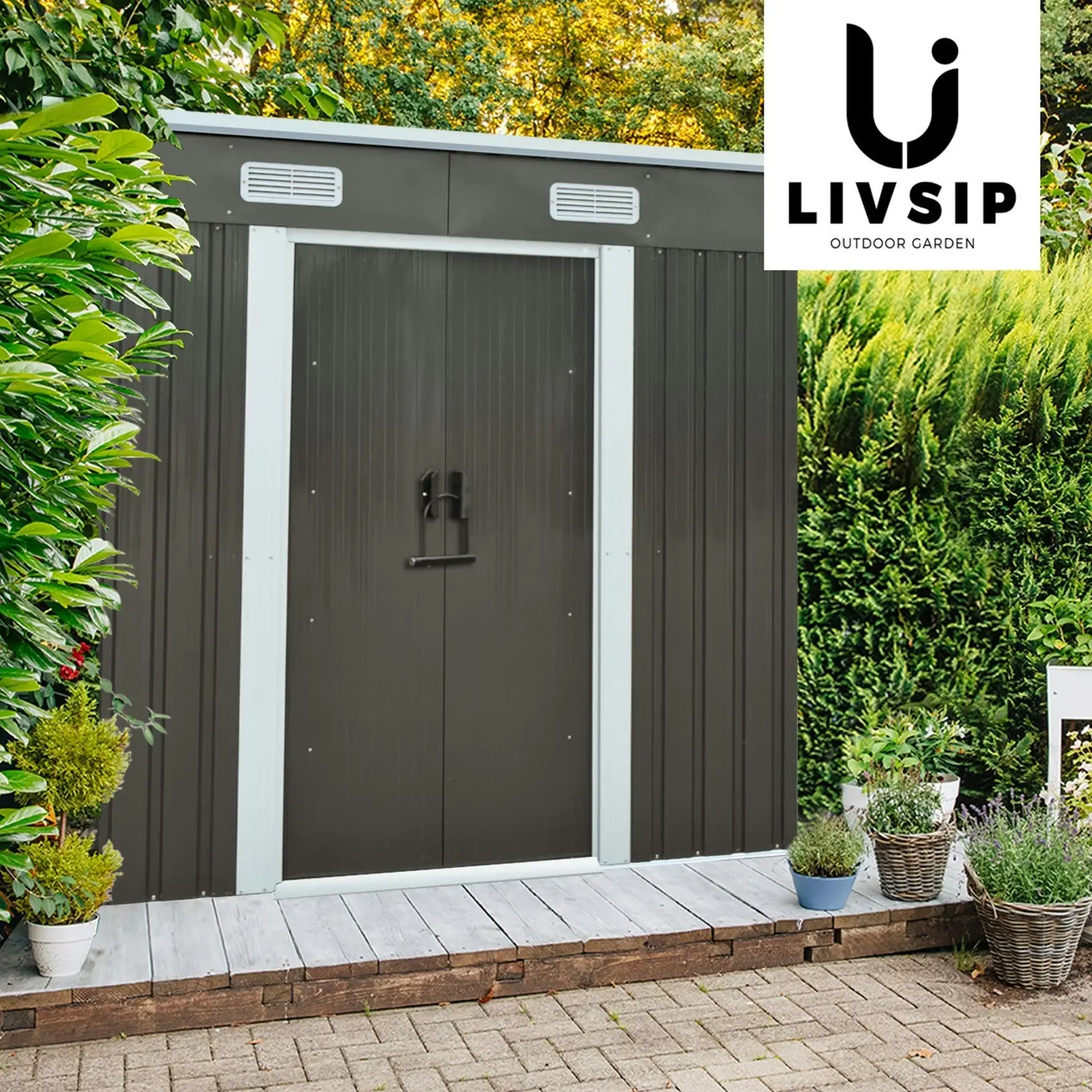 Livsip Garden Shed Outdoor Storage Sheds 1.94x1.21M Workshop Cabin Metal Base