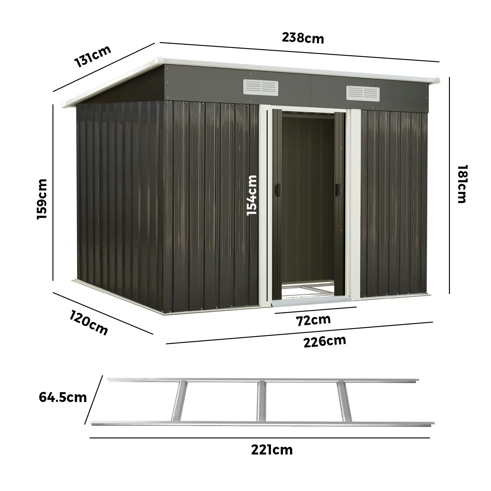 Livsip Garden Shed Outdoor Storage Sheds 2.38x1.31M Workshop Cabin Metal Base