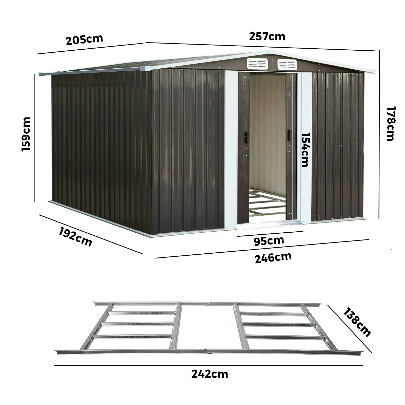 Livsip Garden Shed Outdoor Storage Sheds 2.57x2.05M Workshop Cabin Metal Base