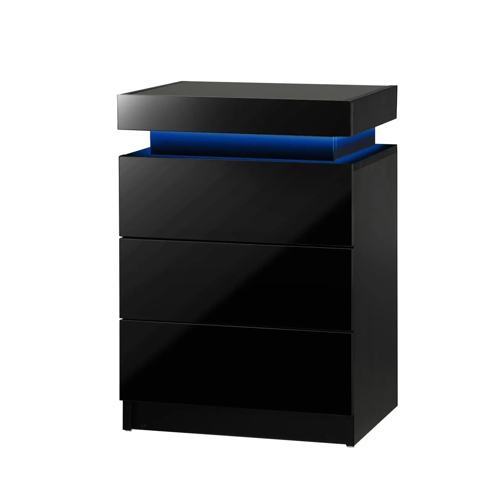 Oikiture Bedside Table RGB LED Nightstand Cabinet 3 Drawers Side Table Furniture Black