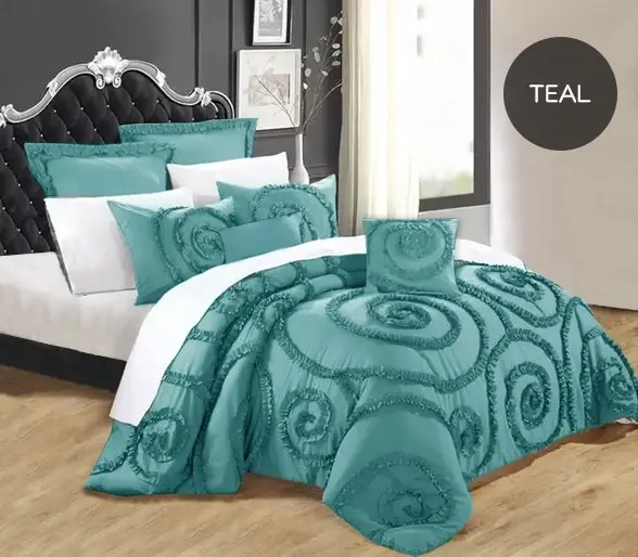 Ramesses Deluxe 7pc Floral Ruffled Comforter Set