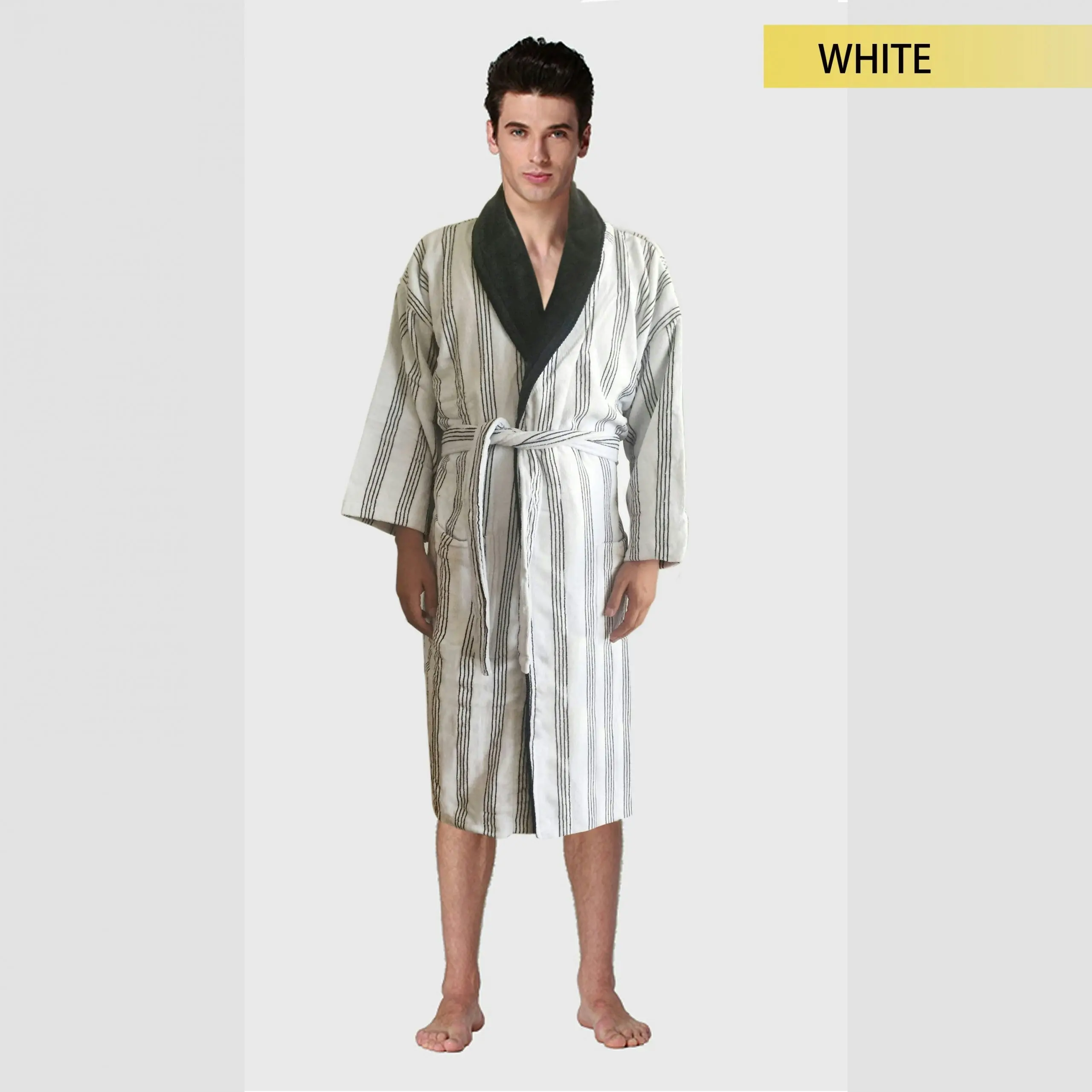 Egyptian Cotton Velour Striped Bathrobe