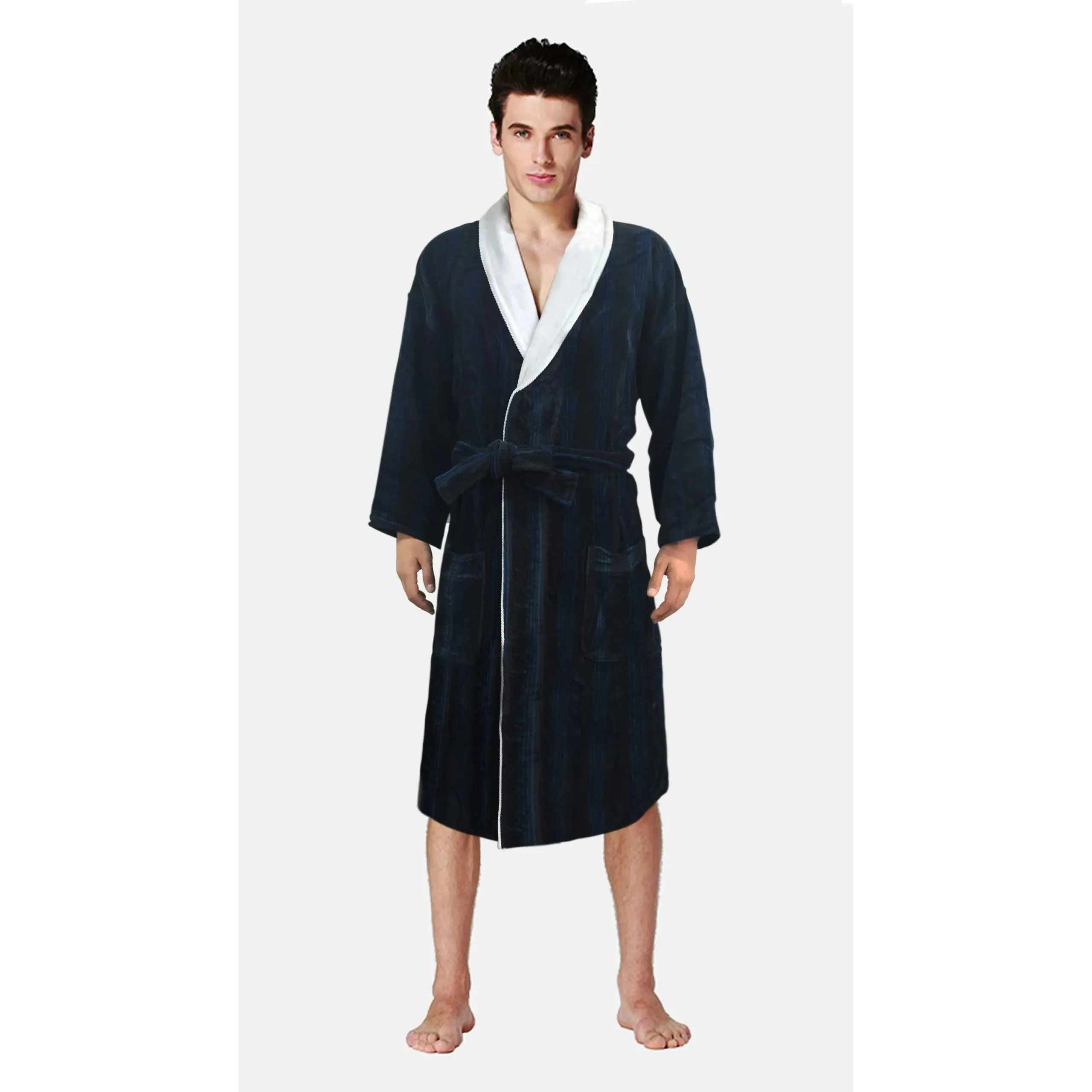 Egyptian Cotton Velour Striped Bathrobe