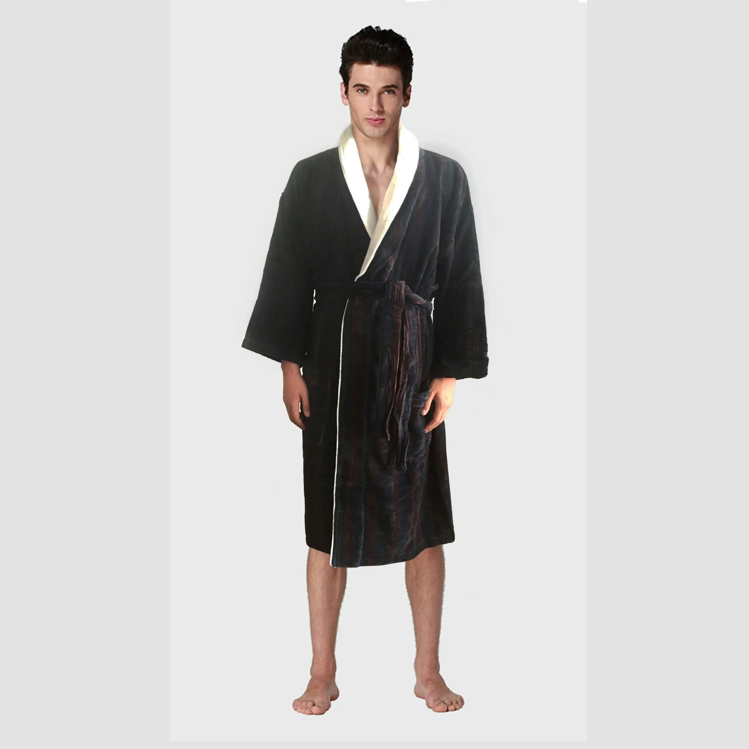 Egyptian Cotton Velour Striped Bathrobe