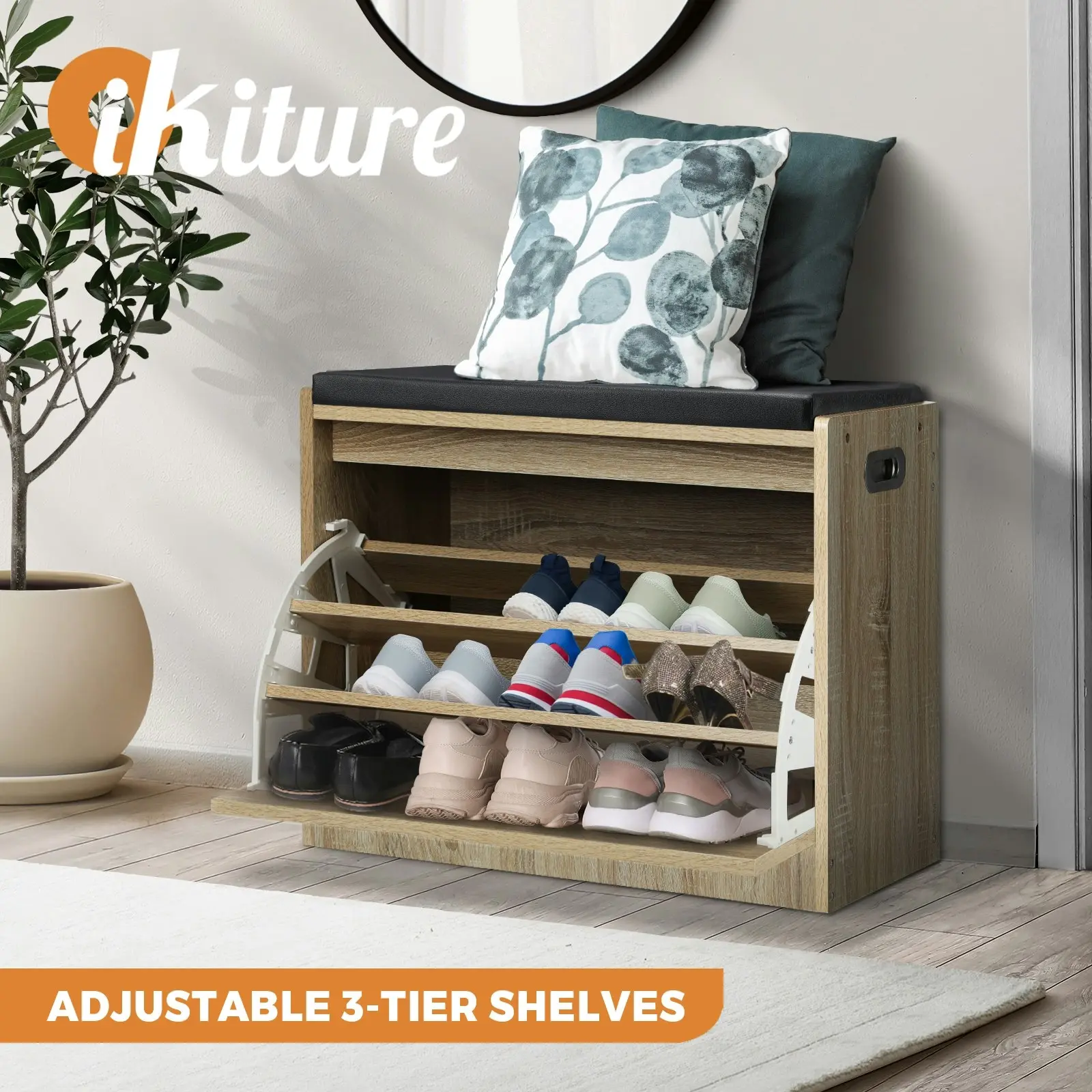 Oikiture Shoe Cabinet Bench Shoes Storage Rack Cupboard Shelf Wooden 15 Pairs