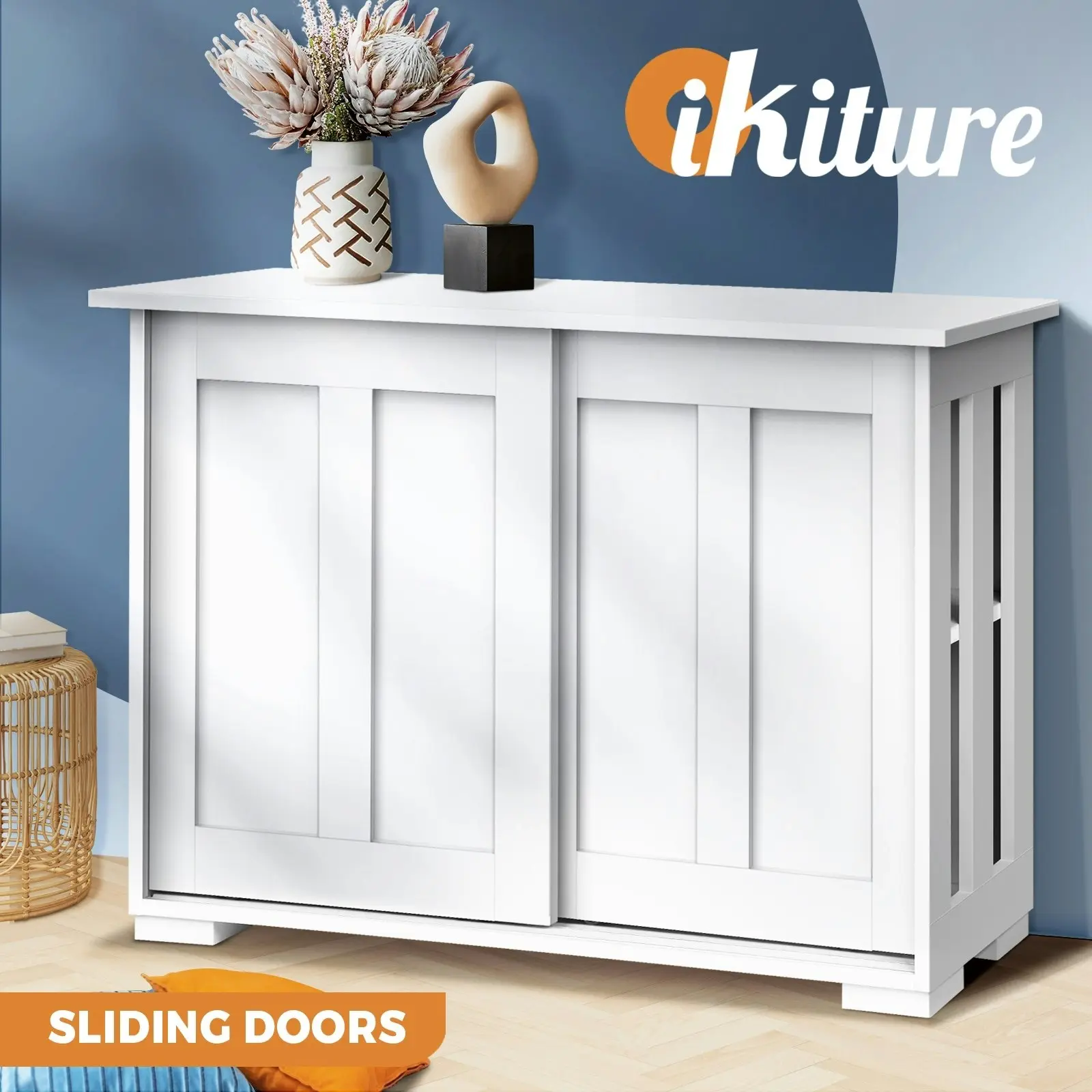 Oikiture Buffet Sideboard Cabinet Doors Storage Cupboard Hallway Table White