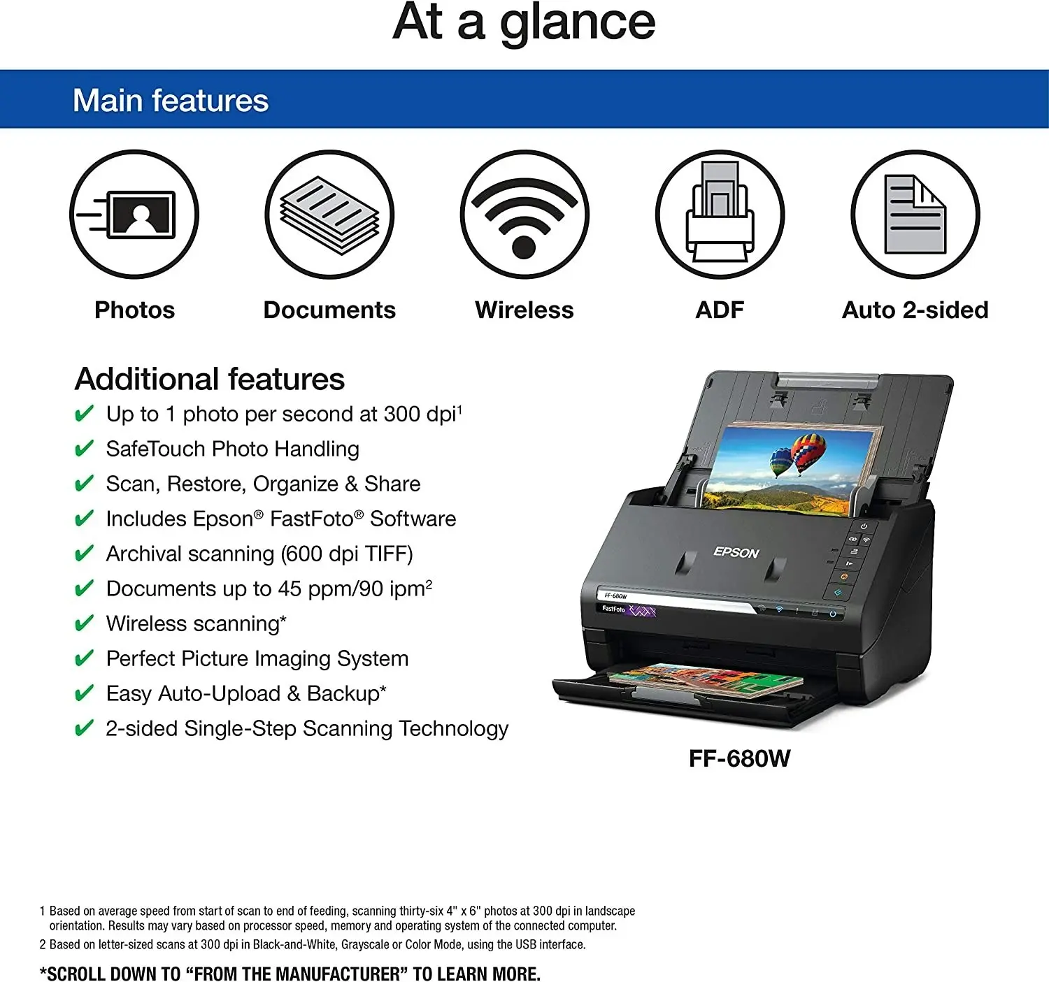 Epson FastFoto FF-680W Home & Pro Photo Scanner HT