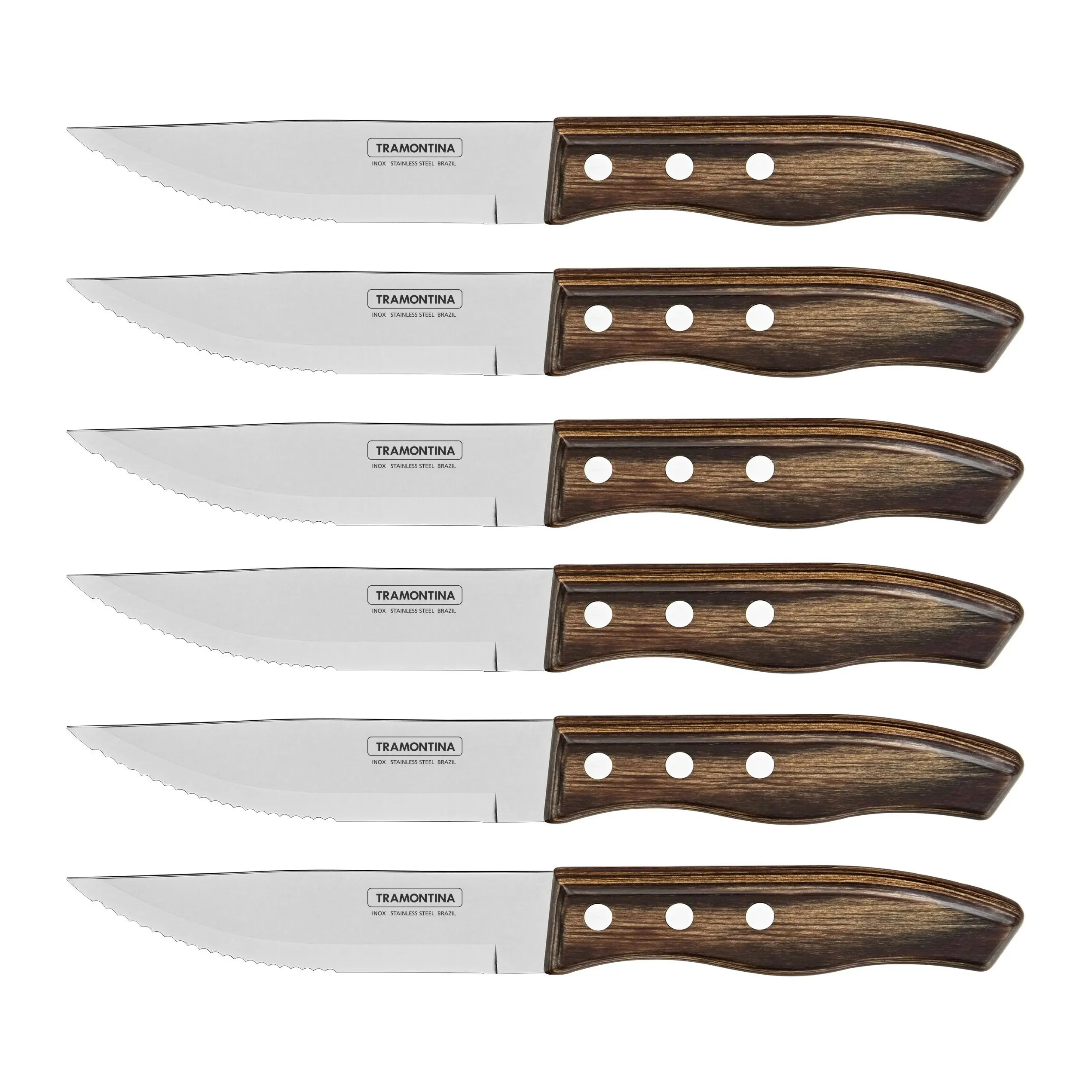 Tramontina Churrasco Rio Grande Steak Knife Set, Polywood Brown Half Tang 6Pc