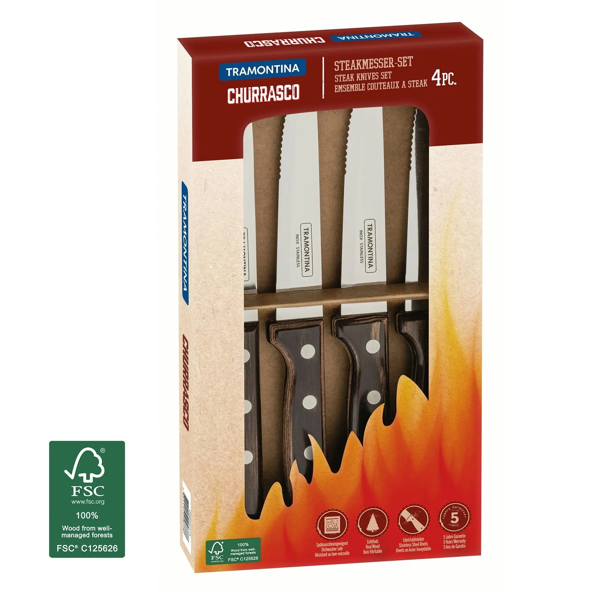 Tramontina Churrasco Gaucho Steak Knife Set, Polywood Brown