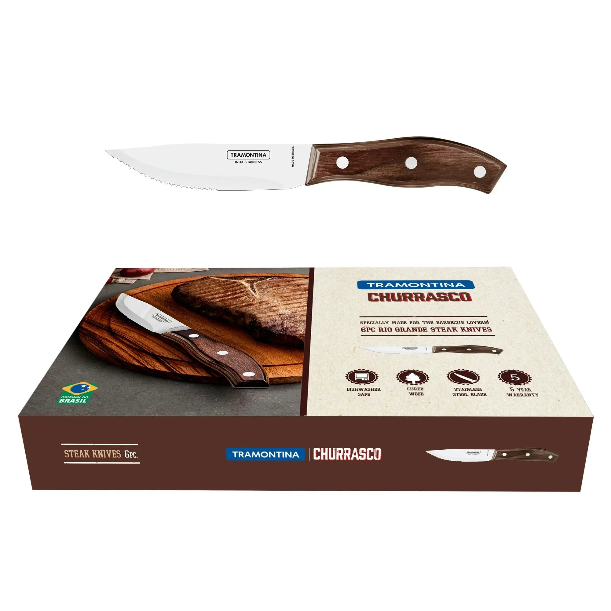 Tramontina Churrasco Rio Grande Steak Knife Set, Polywood Brown