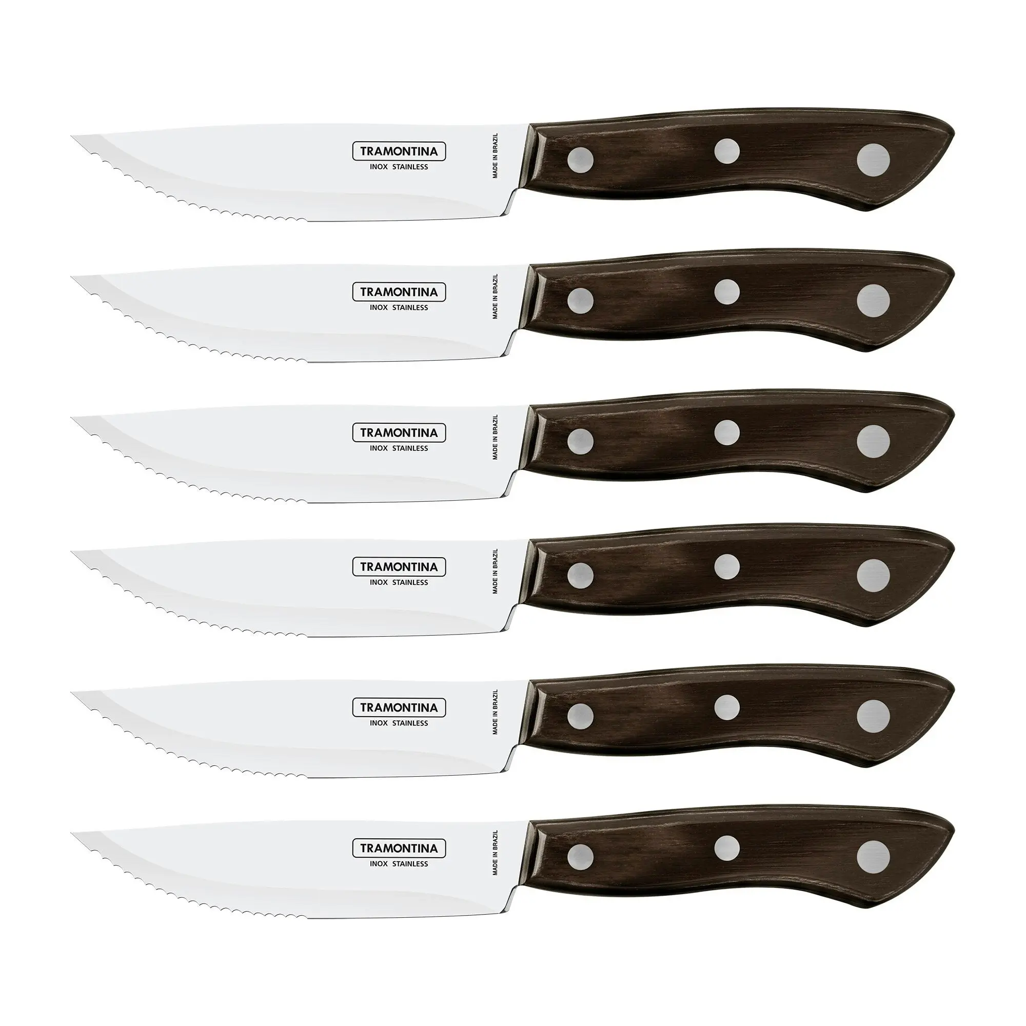 Tramontina Churrasco Gramado Steak Knife Set, Polywood Brown 6Pc