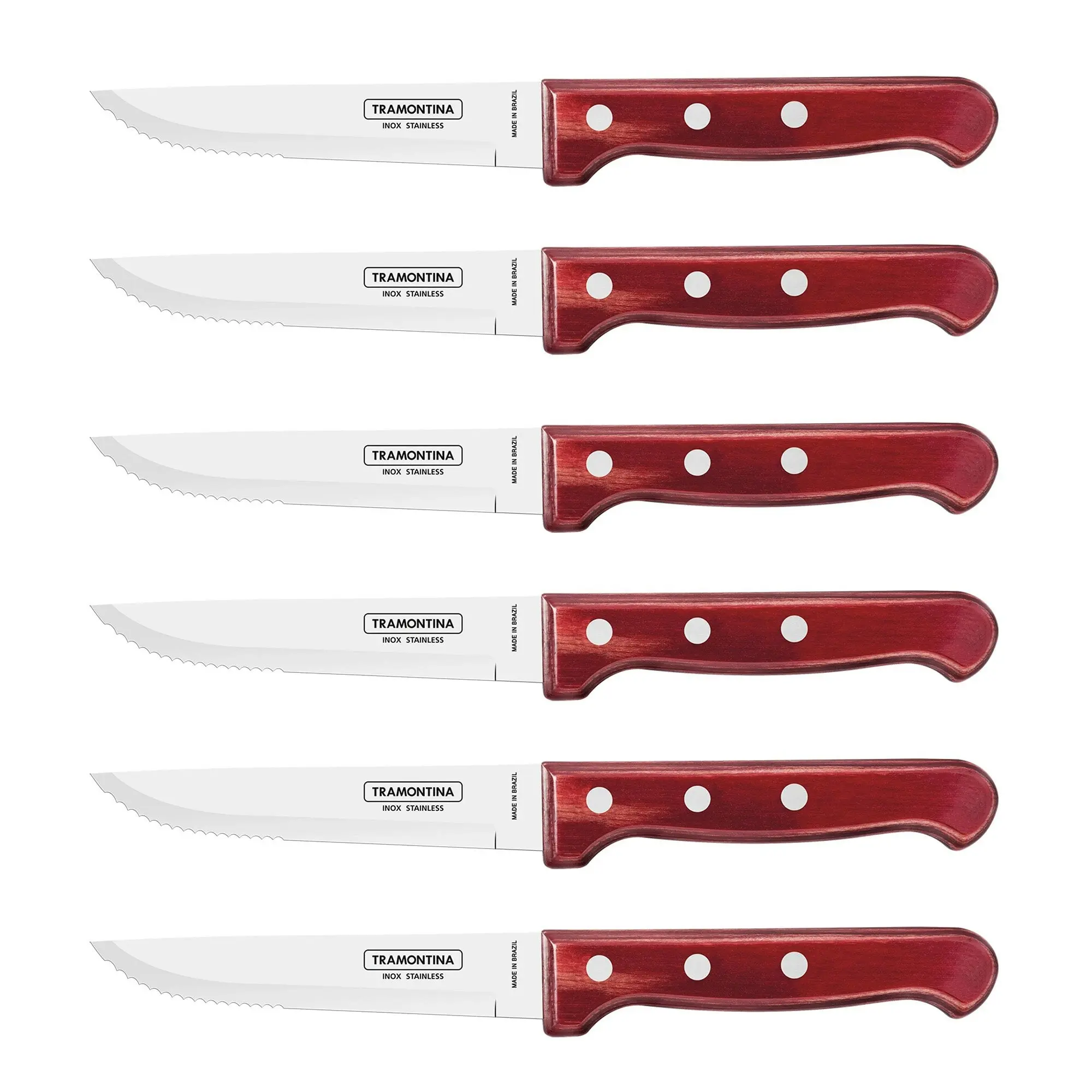 Tramontina Churrasco Gaucho Steak Knife Set, Polywood Red 6Pc