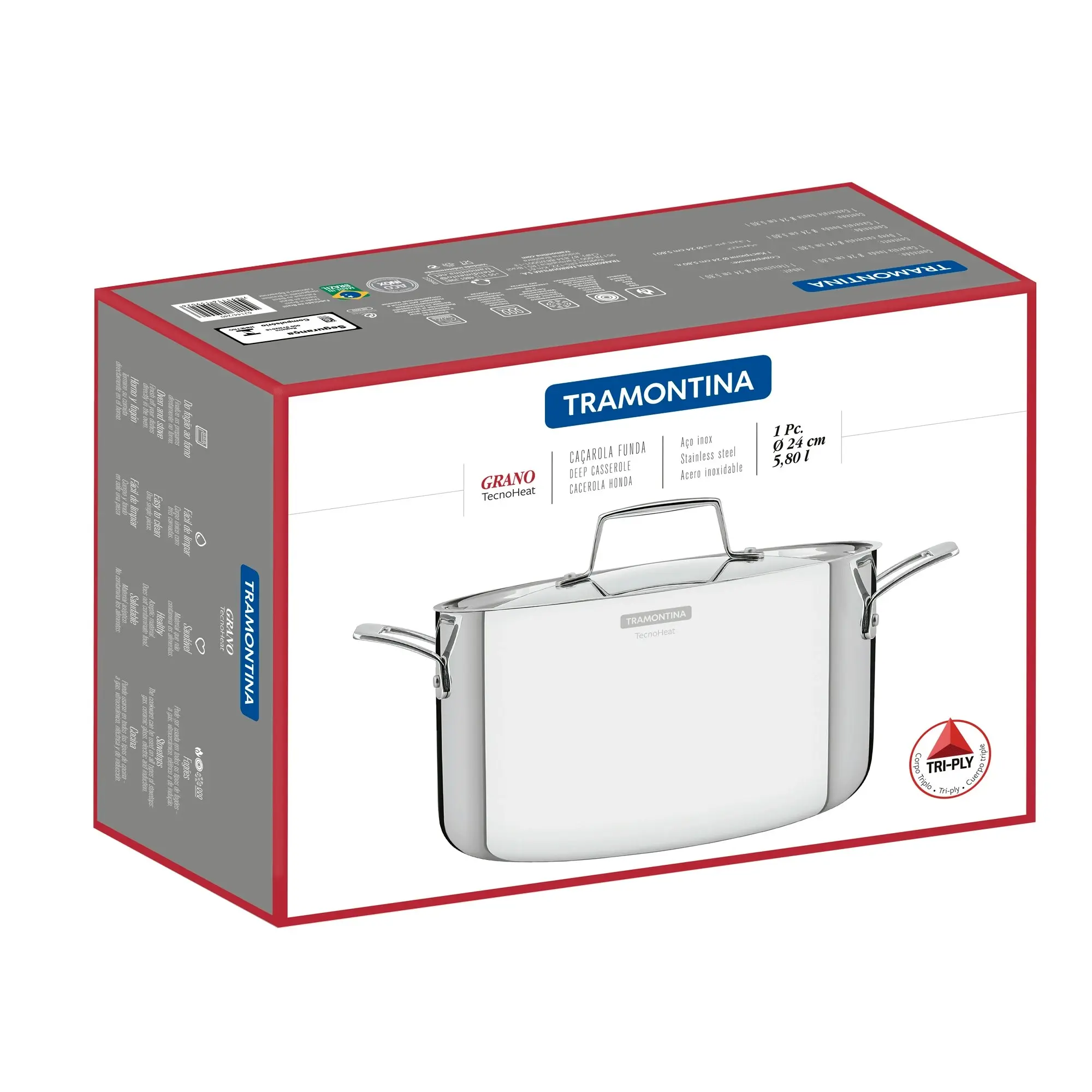 Tramontina Grano Casserole, Deep 24cm, 5.8L