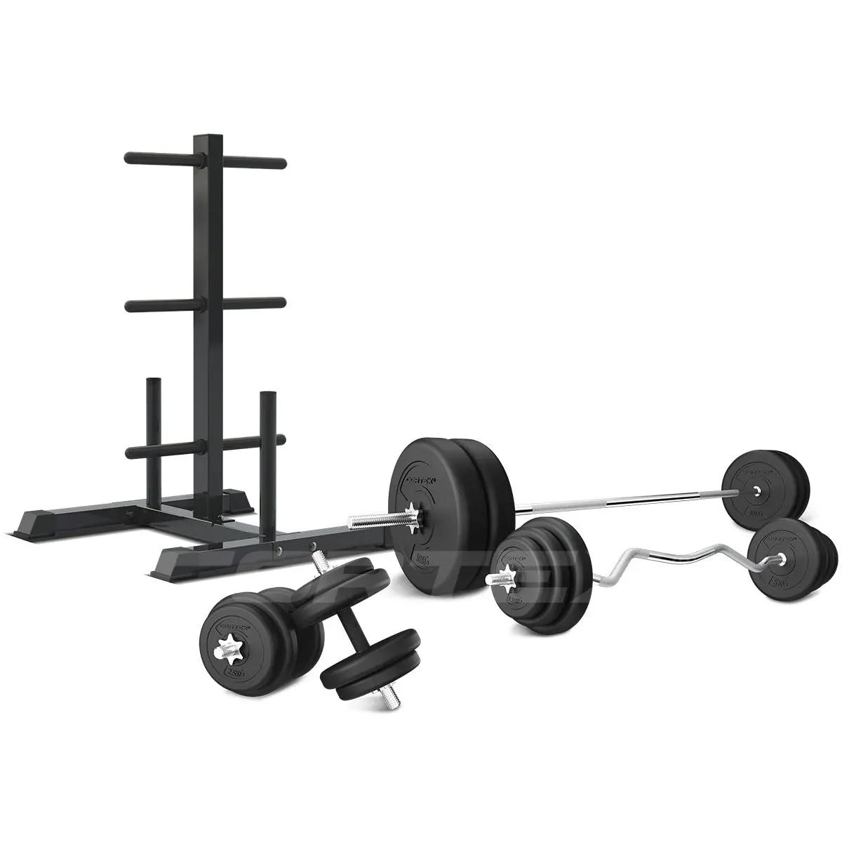 Cortex 90kg EnduraCast Barbell Weight Set with Weight Tree