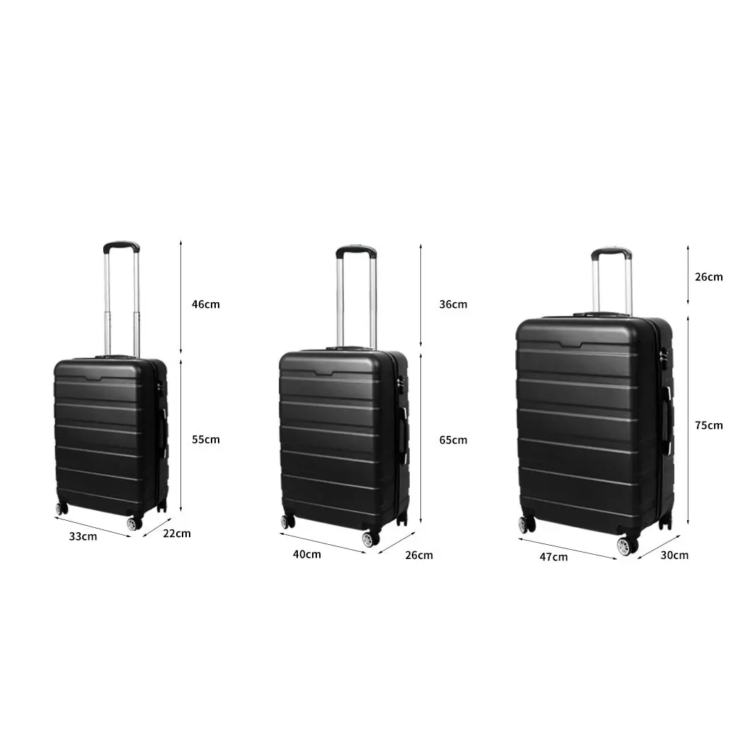 Slimbridge 3PC Luggage sets Suitcase 20" 24" 28" Set Travel TSA Hard Case Black