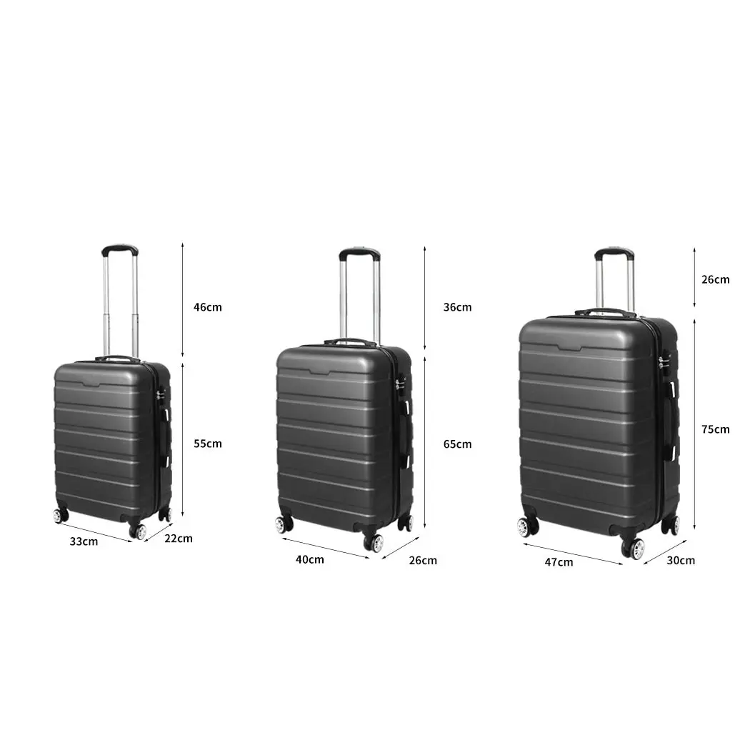 Slimbridge 3PC Luggage sets Suitcase 20" 24" 28" Travel TSA Hard Case Dark Grey