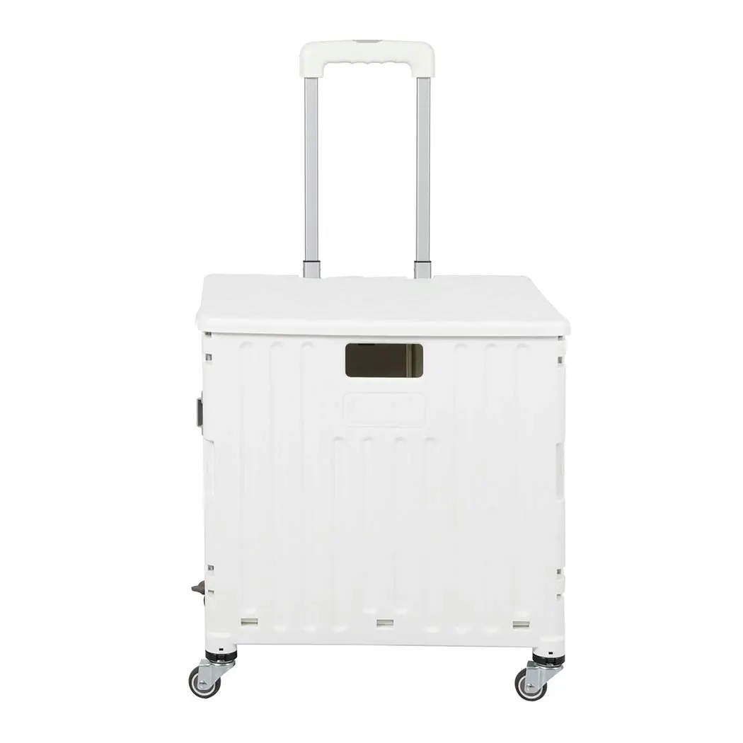 Traderight Group  Folding Shopping Trolley Cart Portable Rolling Grocery Basket  Wheel White