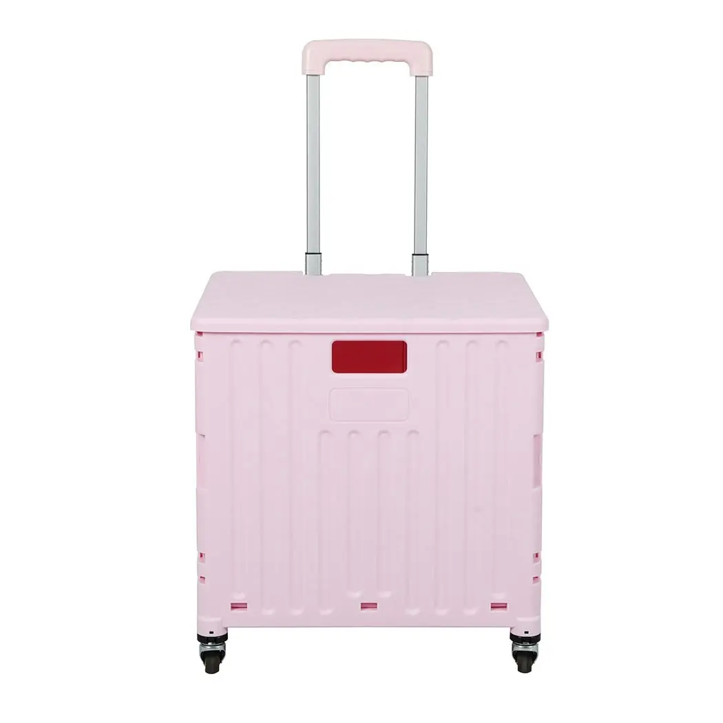 Traderight Group  Folding Shopping Trolley Cart Portable Rolling Grocery Basket  Wheel Pink