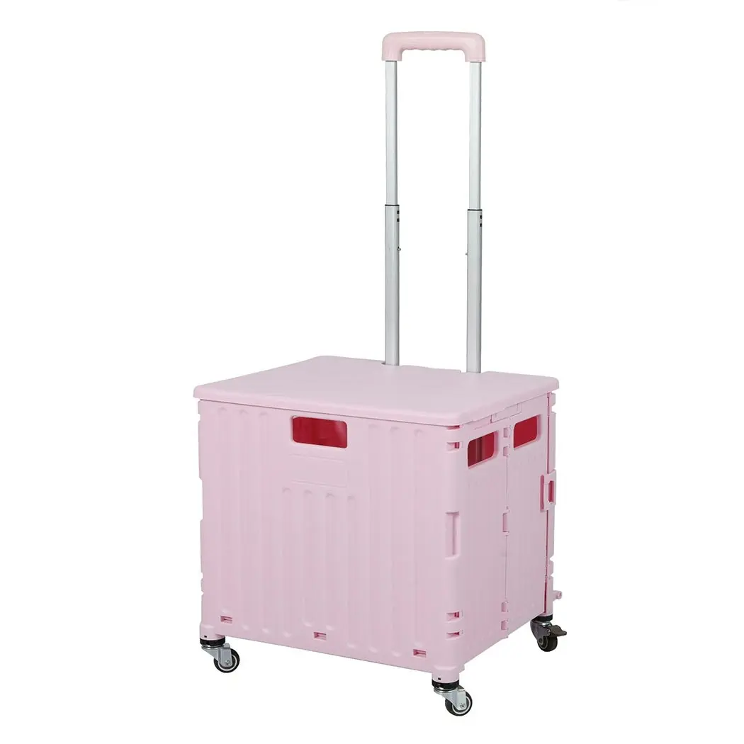 Traderight Group  Folding Shopping Trolley Cart Portable Rolling Grocery Basket  Wheel Pink