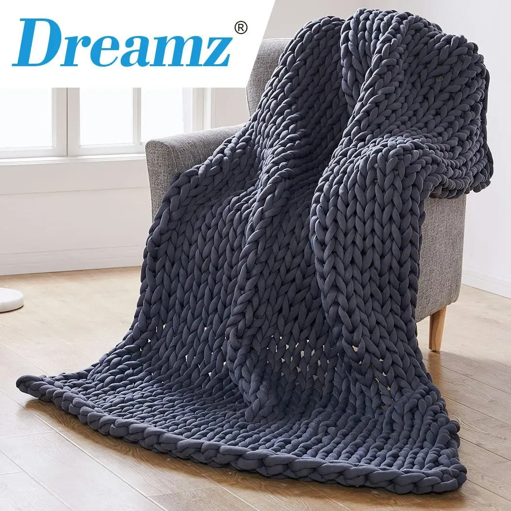 Dreamz Knitted Weighted Blanket Chunky Bulky Knit Throw Blanket 6.5KG Dark Grey