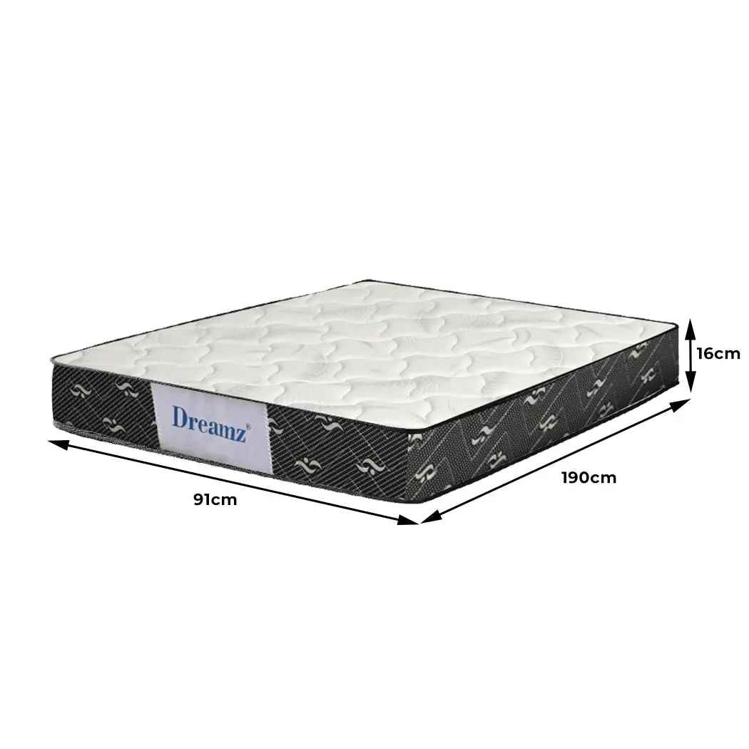 Dreamz Spring Mattress Bed Pocket Tight Top Foam Medium Soft Single Size 16CM