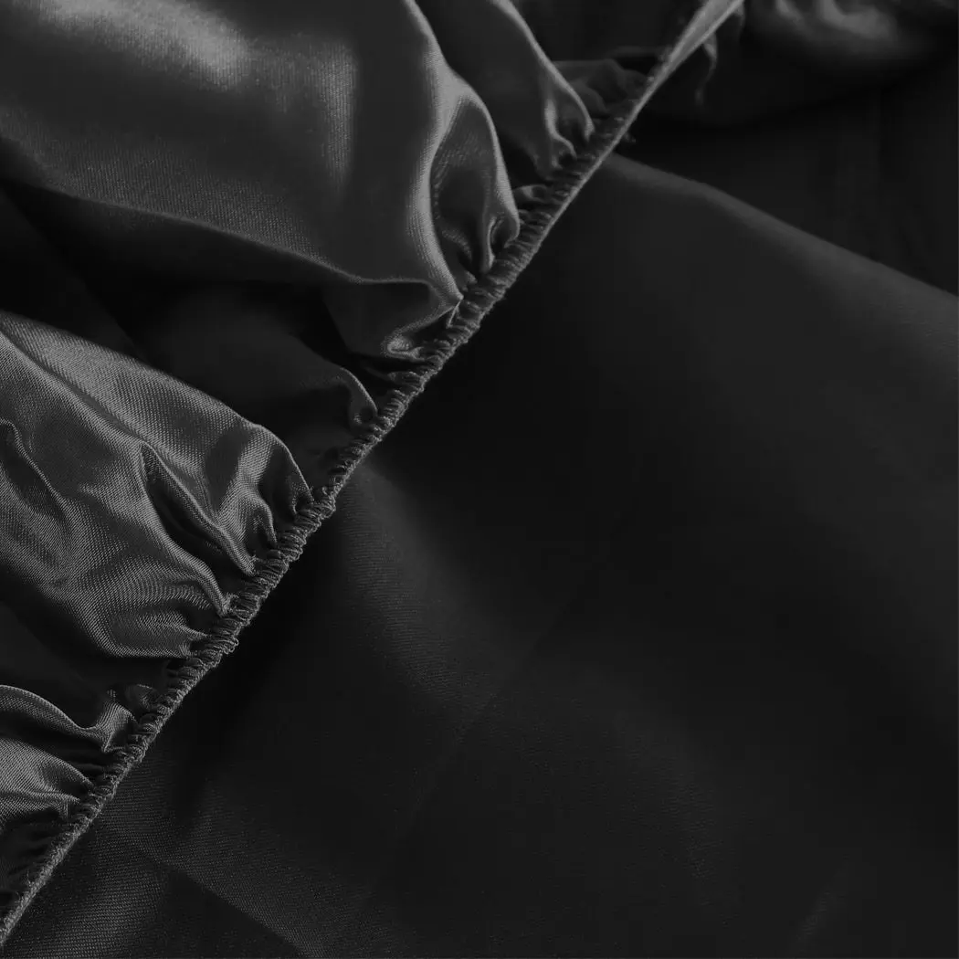 Dreamz Silky Satin Sheets Fitted Flat Bed Sheet Pillowcases Summer Double Black