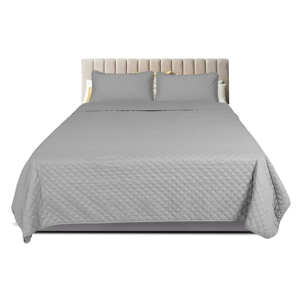 Dreamz Bedspread Coverlet Set Quilted Blanket Soft Pillowcases King Grey