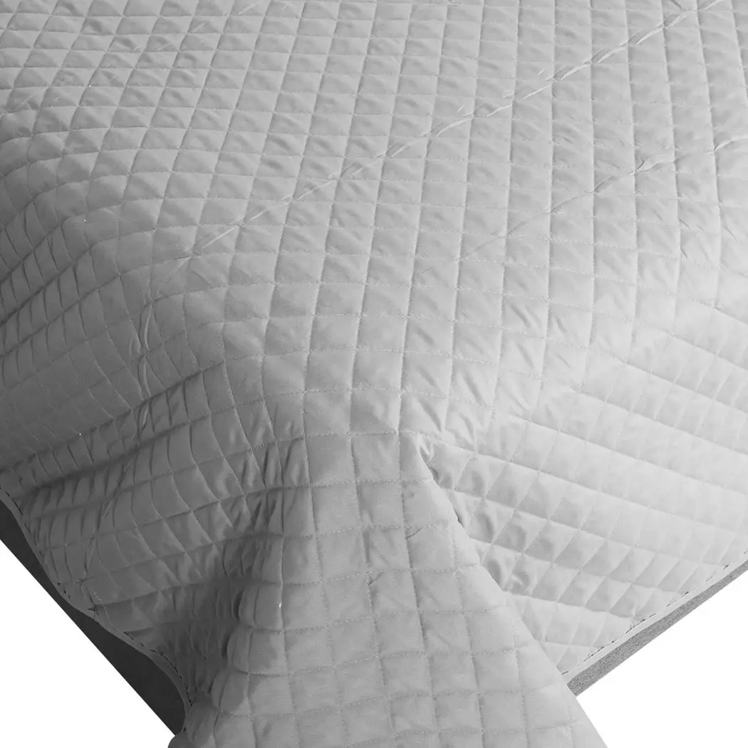 Dreamz Bedspread Coverlet Set Quilted Blanket Soft Pillowcases King Grey