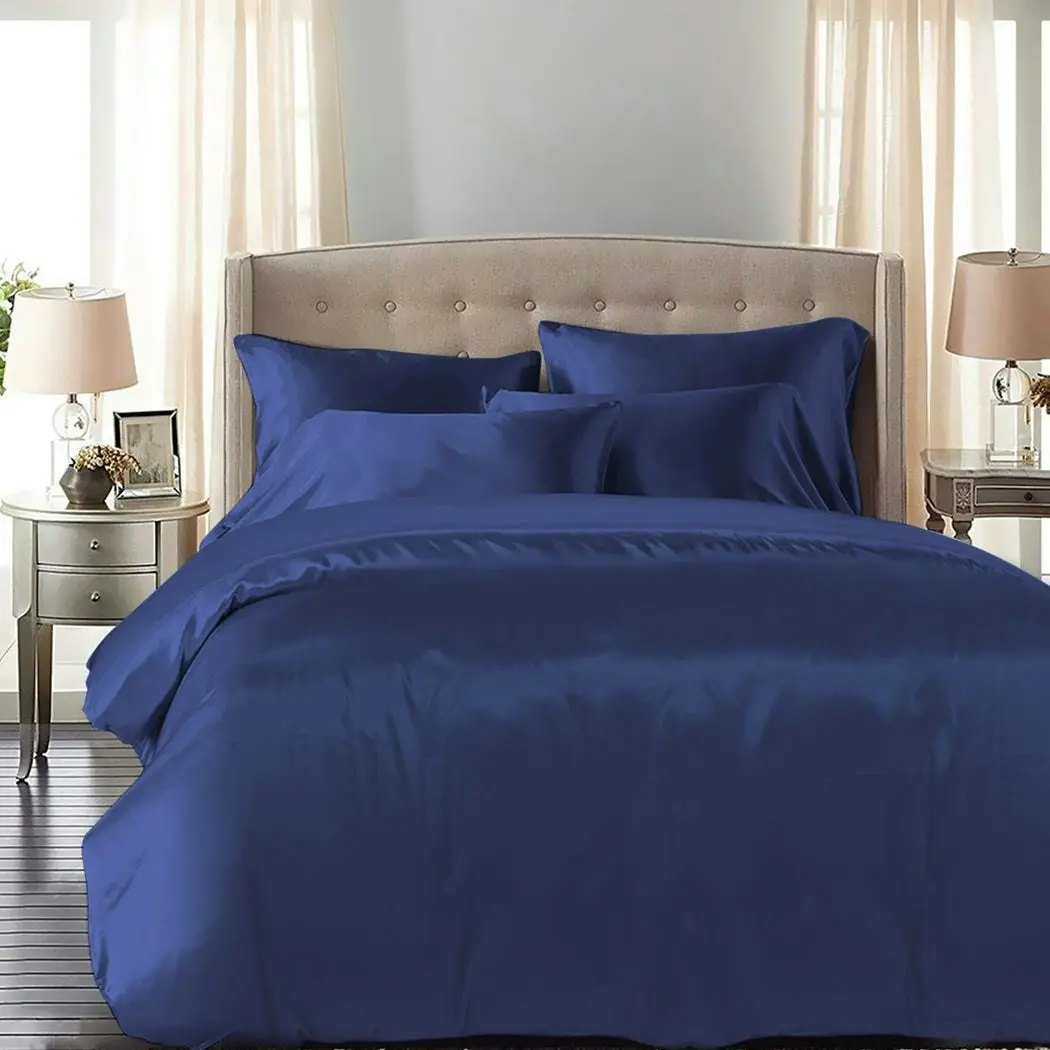 Dreamz Silky Satin Quilt Cover Set Bedspread Pillowcases Summer Double Blue