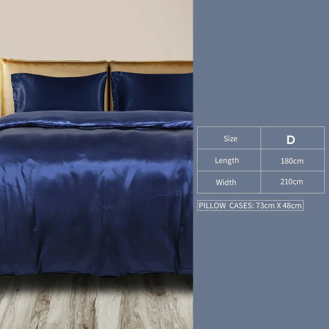 Dreamz Silky Satin Quilt Cover Set Bedspread Pillowcases Summer Double Blue