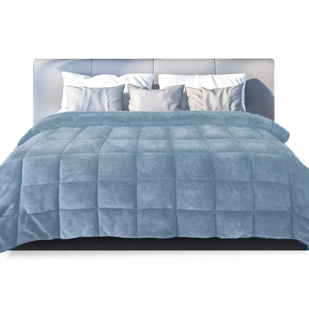 Dreamz Quilt Doona Comforter Blanket Velvet Winter Warm King Bedding Blue 500GSM