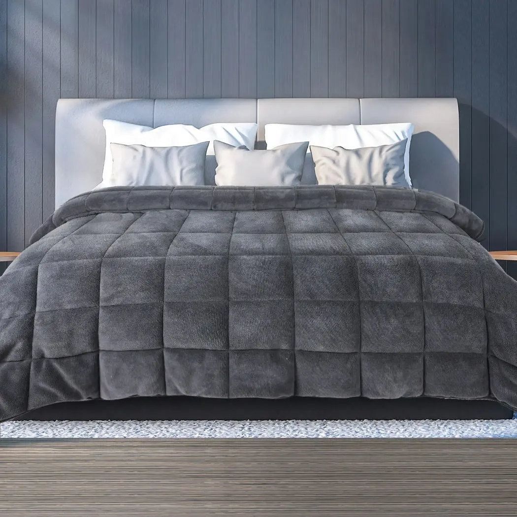 Dreamz Quilt Doona Comforter Blanket Velvet Winter Warm King Bedding Grey 500GSM