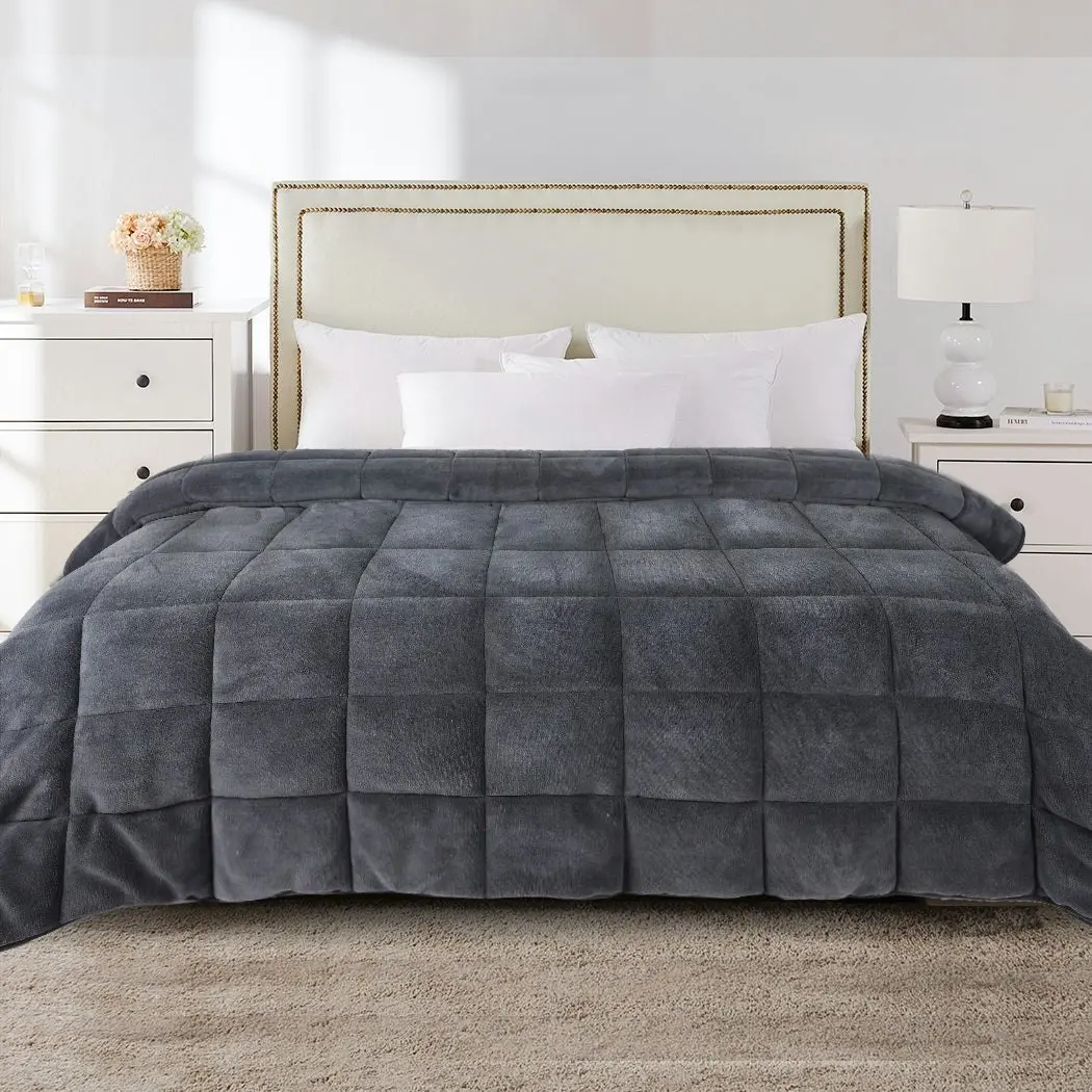 Dreamz Quilt Doona Comforter Blanket Velvet Winter Warm Queen Bedding Grey