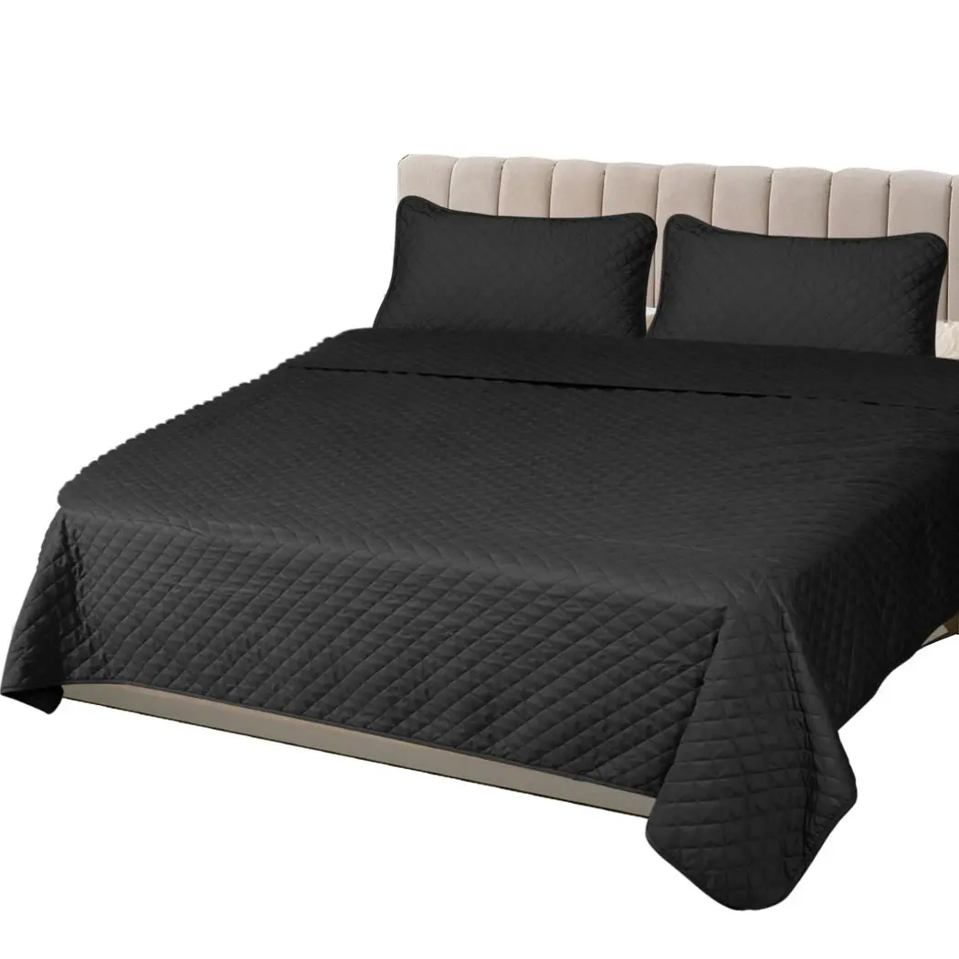 Dreamz Bedspread Coverlet Set Quilted Blanket Soft Pillowcases King Dark Grey