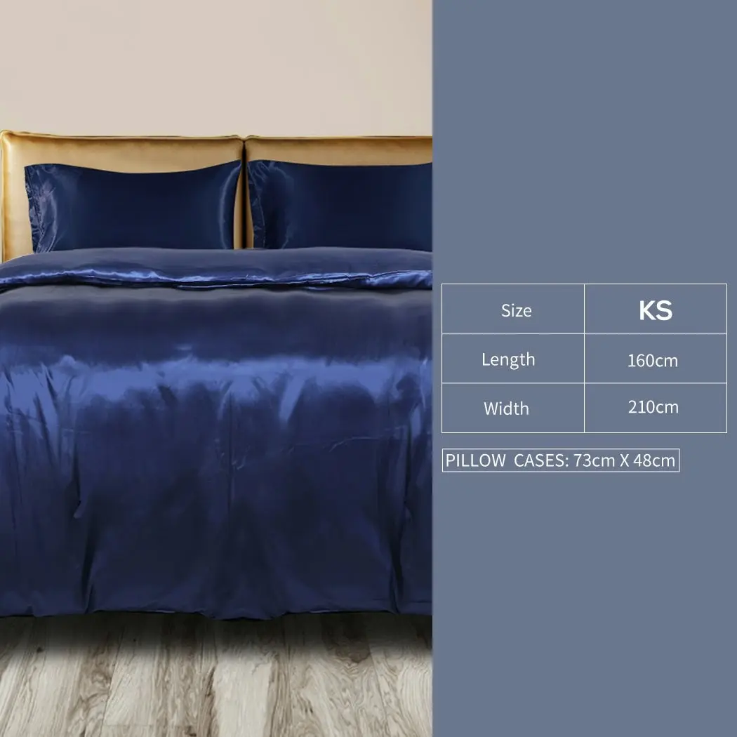 Dreamz Silky Satin Quilt Cover Set Bedspread Pillowcases Summer King Single Blue