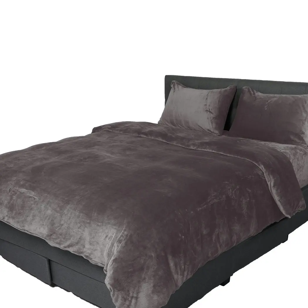 Traderight Group  Bed Quilt Cover Bedding set Flannel King Size with Pillowcase Silver Grey Winter