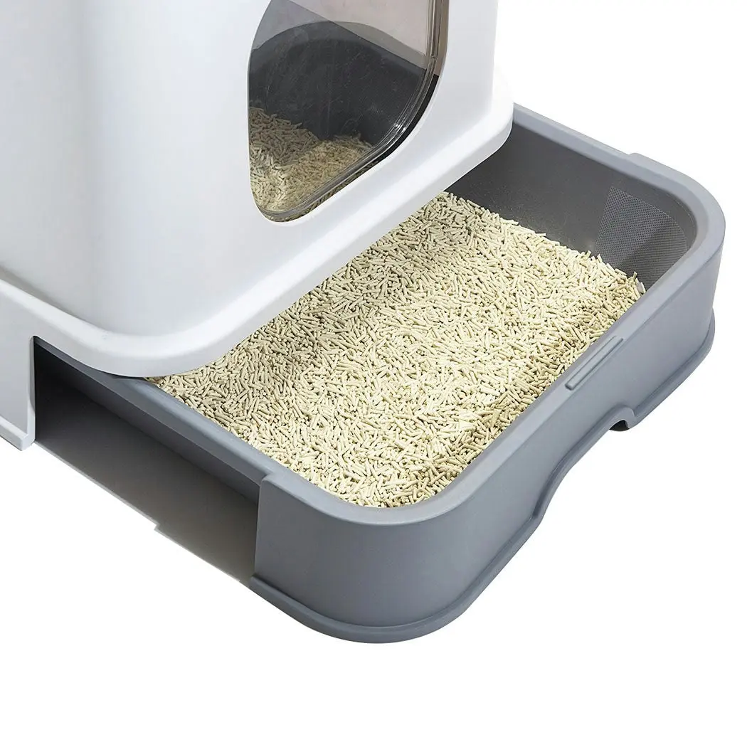 Pawz Cat Litter Box Fully Enclosed Kitty Toilet Tray Pan Container Large Grey