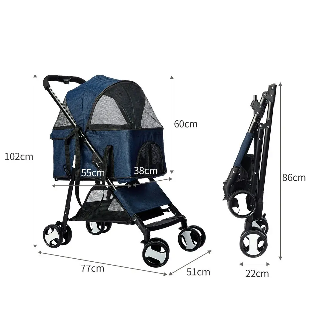 Pawz Large Pet Stroller Dog Cat Carrier Travel Pushchair Foldable Pram 4 Wheels