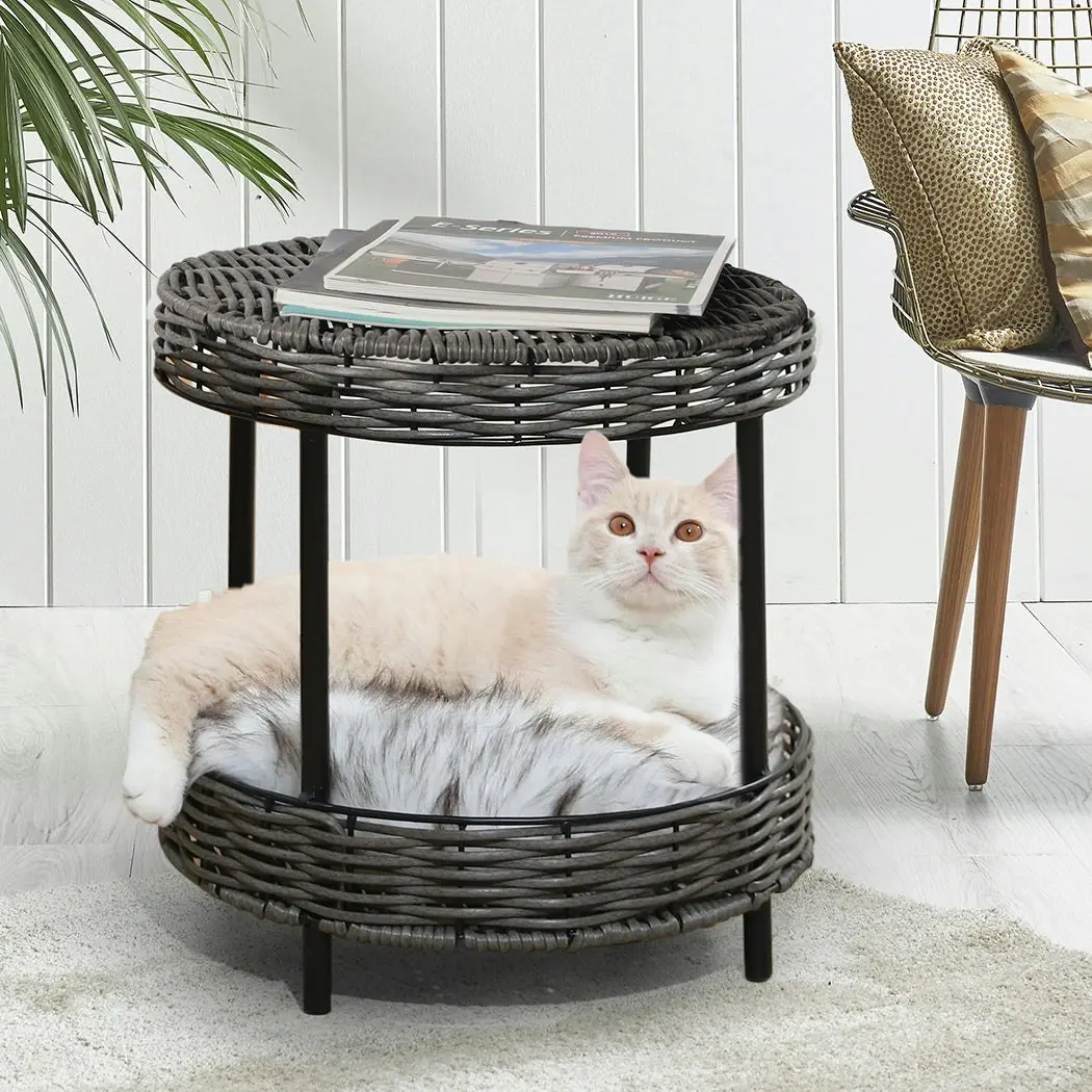 Pawz Rattan Pet Bed Elevated Raised Cat Dog House Wicker Basket Kennel Table