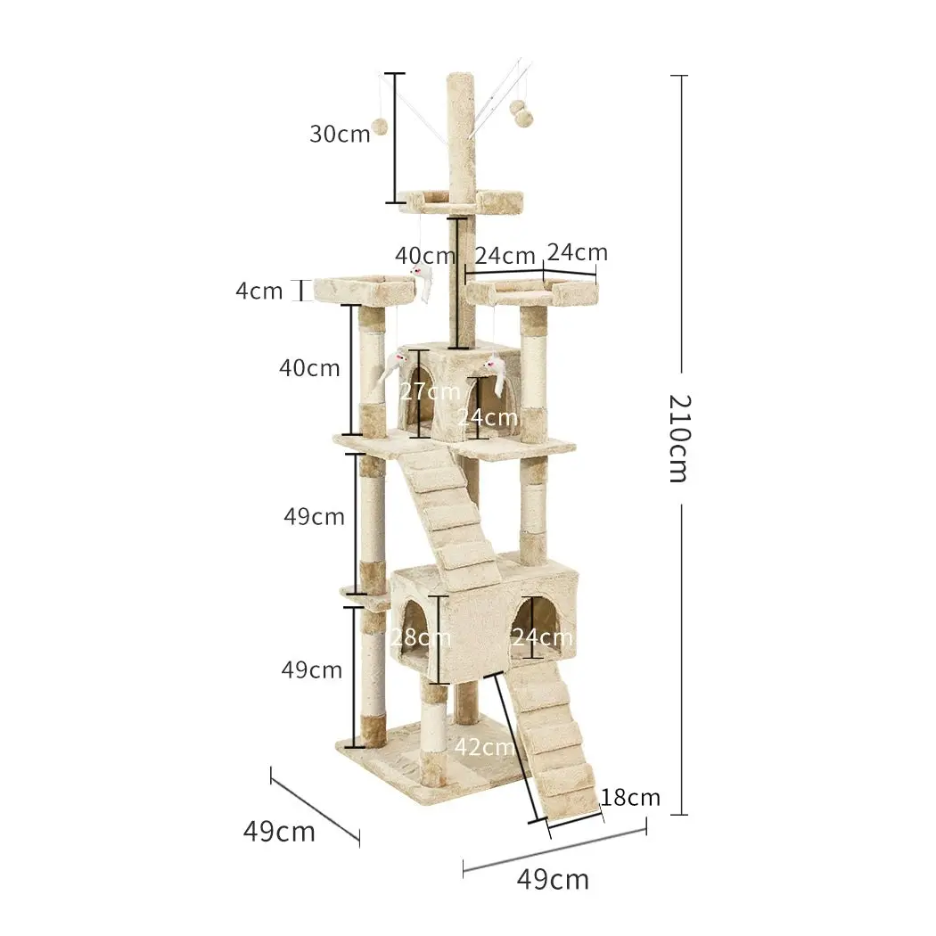 Pawz Cat Tree Scratching Post Scratcher Tower Condo House Furniture Cream 210cm