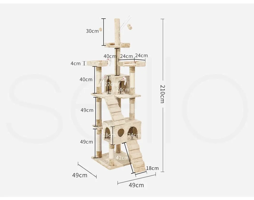 Pawz Cat Tree Scratching Post Scratcher Tower Condo House Furniture Cream 210cm