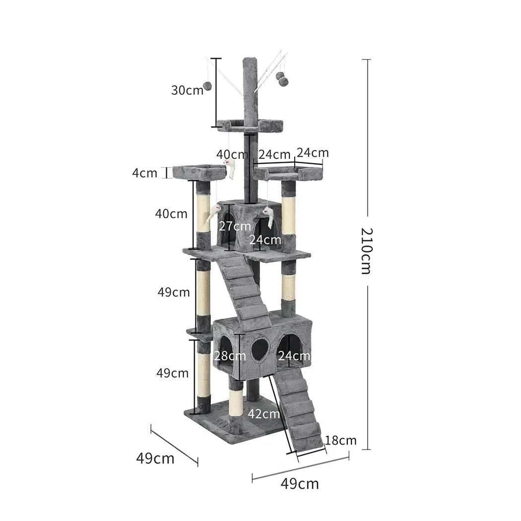 Pawz Cat Tree Scratching Post Scratcher Tower Condo House Furniture Grey 210cm