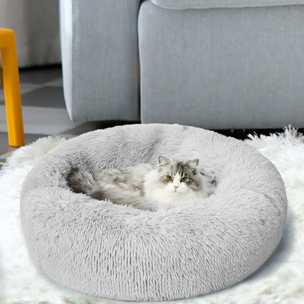 Pawz Pet Bed Cat Dog Donut Nest Calming Kennel Cave Sleeping Light Grey XXXL