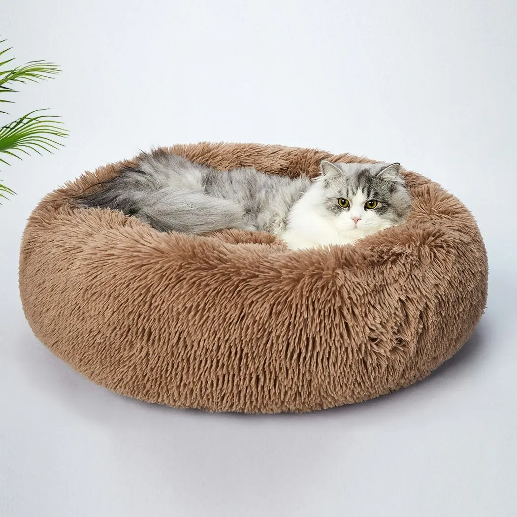 Pawz Pet Bed Cat Dog Donut Nest Calming Mat Kennel Cave Deep Sleeping Brown XXXL