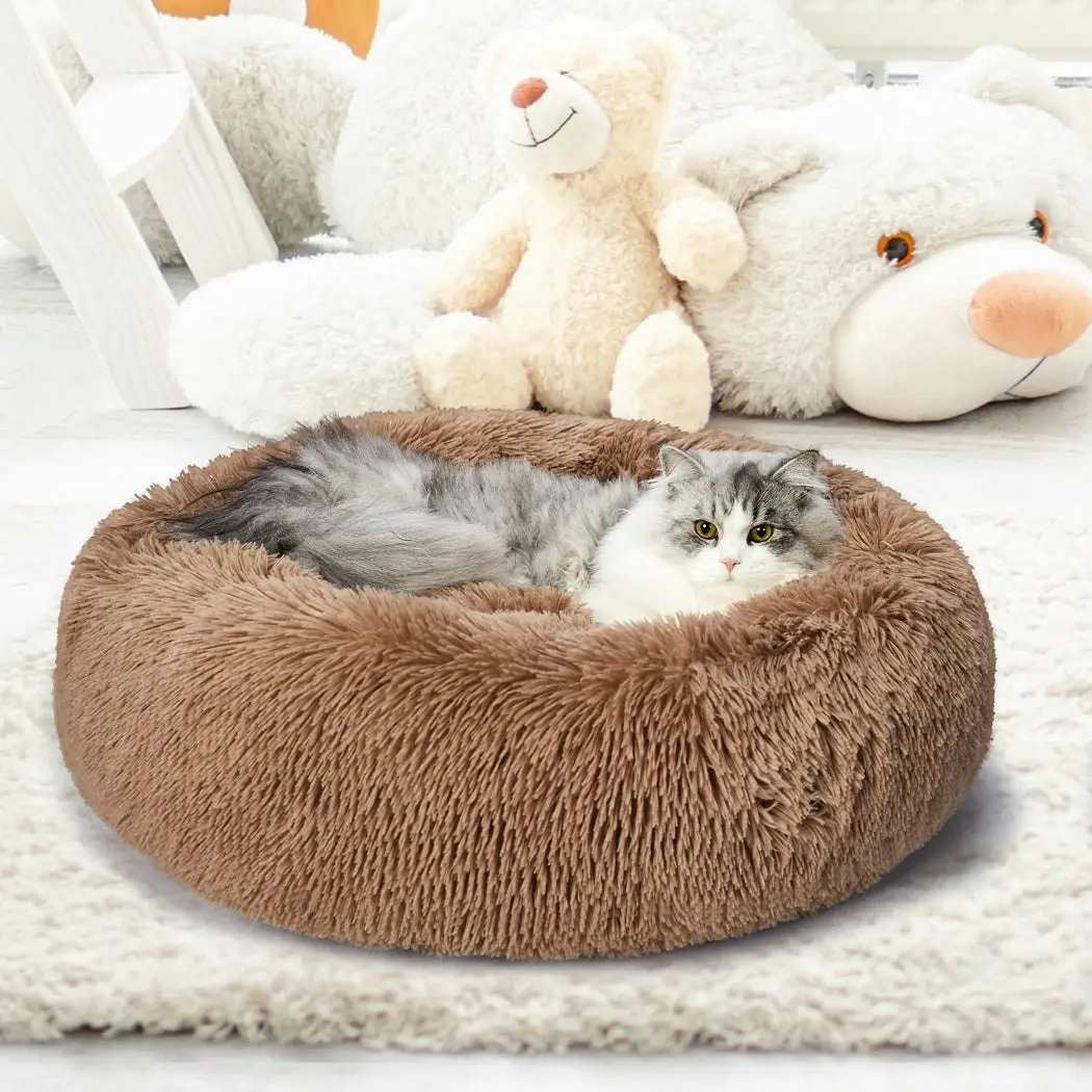 Pawz Pet Bed Cat Dog Donut Nest Calming Mat Kennel Cave Deep Sleeping Brown XXXL