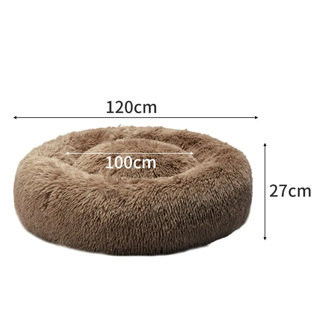 Pawz Pet Bed Cat Dog Donut Nest Calming Mat Kennel Cave Deep Sleeping Brown XXXL