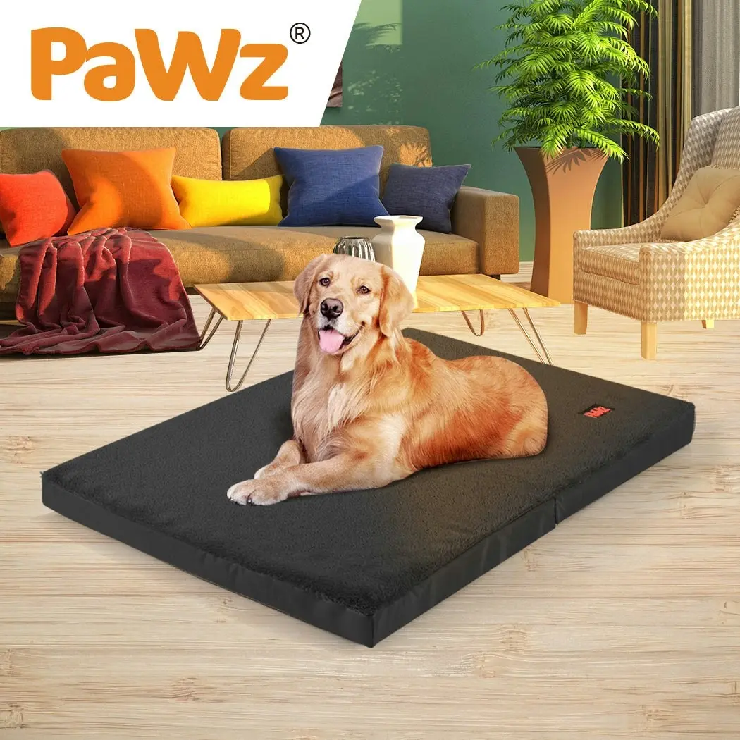 Pawz Pet Bed Foldable Dog Puppy Beds Cushion Pad Pads Soft Plush Black L